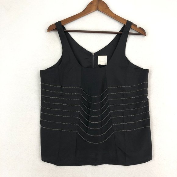 Line & Dot Women's Size Medium Black Chain Detail Sleeveless Crepe Blouse - Picture 1 of 11